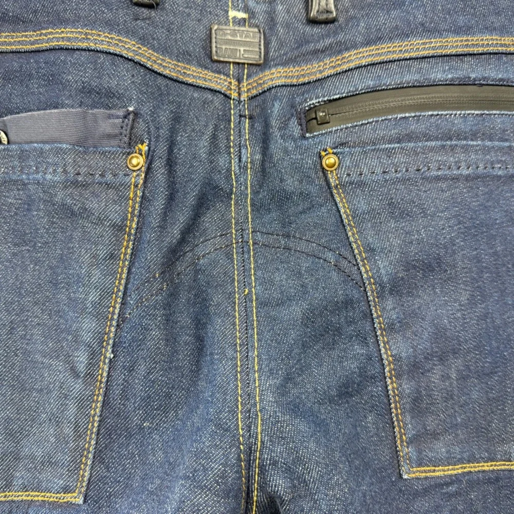 G Star Raw 30 Y Jeans Dark Wash Moto Double Knee Leather Trim Men's Size‎ 32x28